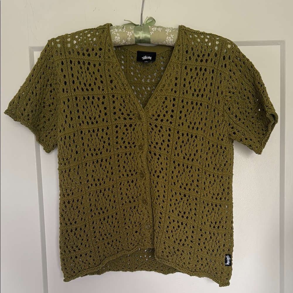 Stüssy Olive Green Crochet Cardigan